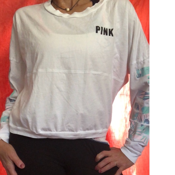 Pink by VS White Long Sleeved Crop Top, Size M - Picture 4 of 5